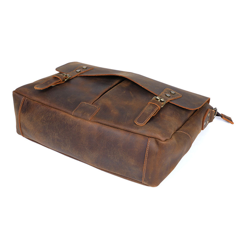 Full Grain Leather Briefcase Men's Leather Messenger Bag Handmade Laptop Bag Crossbody Shoulder Bag Top Handle Business Bag RockCow Leather Studio