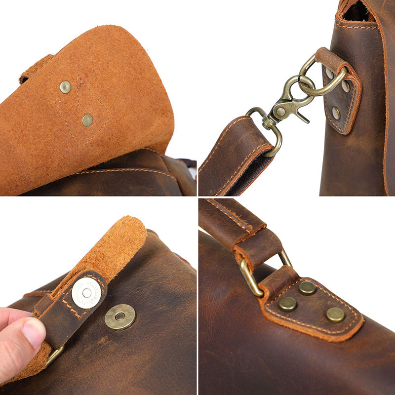 Full Grain Leather Briefcase Men's Leather Messenger Bag Handmade Laptop Bag Crossbody Shoulder Bag Top Handle Business Bag RockCow Leather Studio