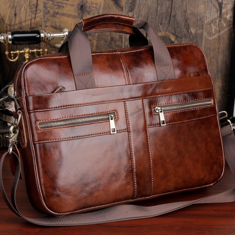 Full Grain Leather Briefcase Men's Messenger Bag Vintage 15" Leather Laptop Computer Bag Gift for Him RockCow Leather Studio