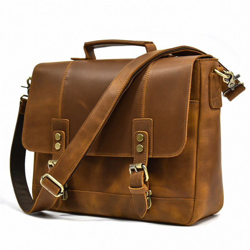 Full Grain Leather Briefcase Mens Leather Laptop Bag Premium Leather Messenger Bag Leather Macbook Shoulder Bag RockCow Leather Studio