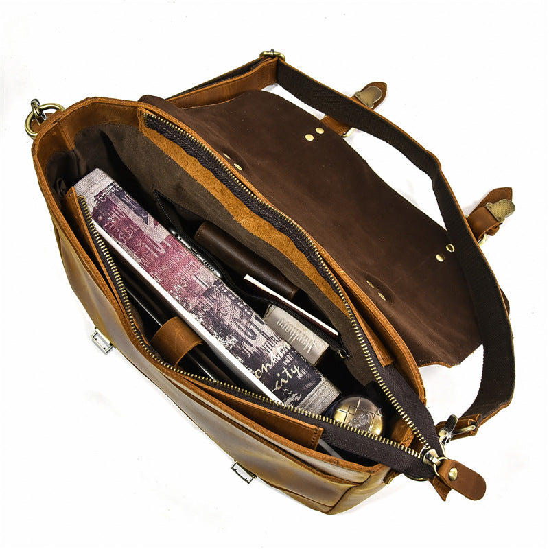 Full Grain Leather Briefcase Mens Leather Laptop Bag Premium Leather Messenger Bag Leather Macbook Shoulder Bag RockCow Leather Studio