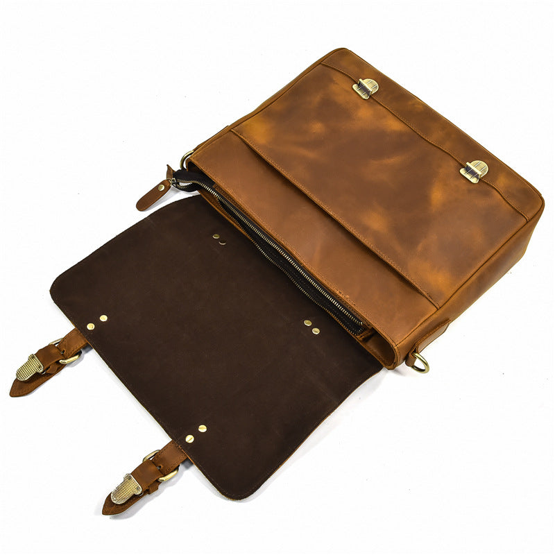 Full Grain Leather Briefcase Mens Leather Laptop Bag Premium Leather Messenger Bag Leather Macbook Shoulder Bag RockCow Leather Studio
