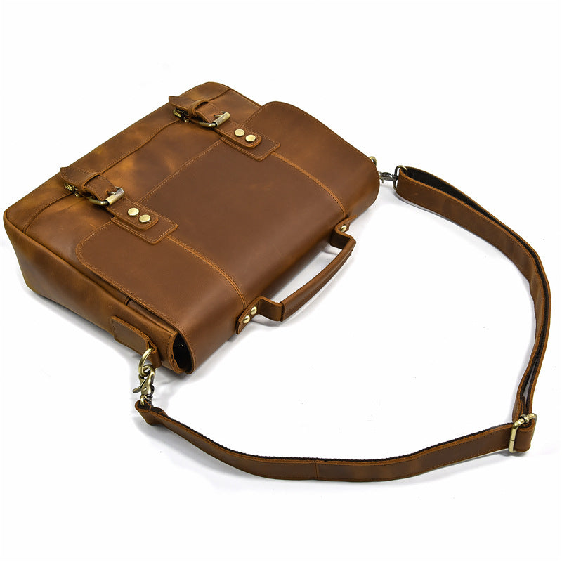 Full Grain Leather Briefcase Mens Leather Laptop Bag Premium Leather Messenger Bag Leather Macbook Shoulder Bag RockCow Leather Studio