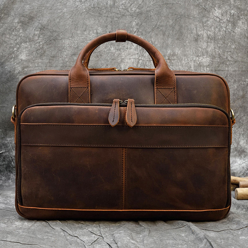 Full Grain Leather Briefcase, Mens Retro Leather Handmade Laptop Bag, Messenger Bag RockCow Leather Studio