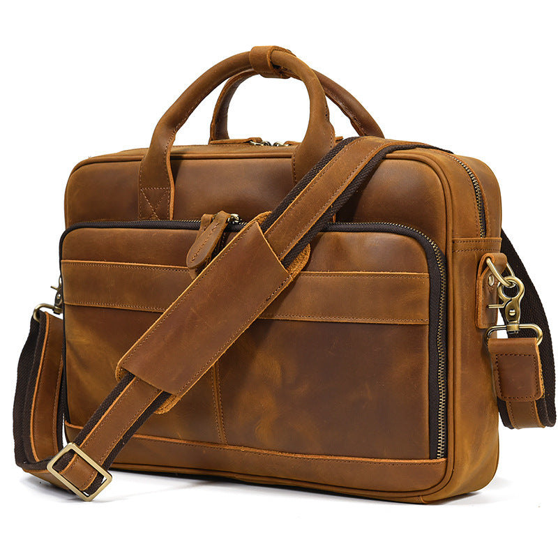 Full Grain Leather Briefcase, Mens Retro Leather Handmade Laptop Bag, Messenger Bag RockCow Leather Studio