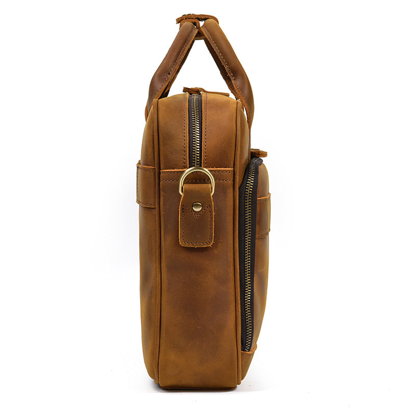 Full Grain Leather Briefcase, Mens Retro Leather Handmade Laptop Bag, Messenger Bag RockCow Leather Studio