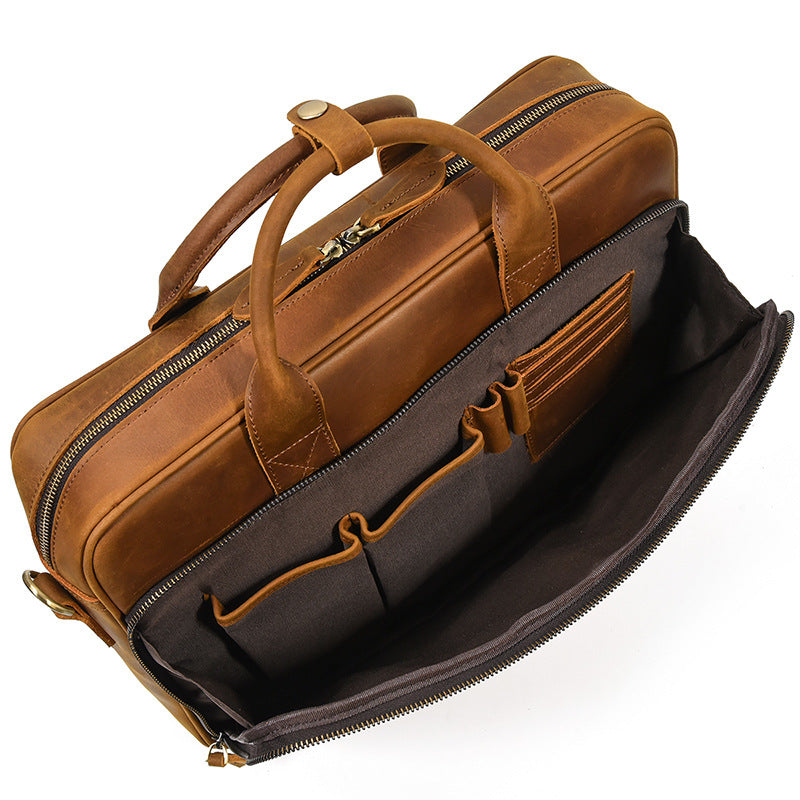 Full Grain Leather Briefcase, Mens Retro Leather Handmade Laptop Bag, Messenger Bag RockCow Leather Studio