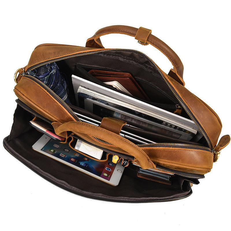 Full Grain Leather Briefcase, Mens Retro Leather Handmade Laptop Bag, Messenger Bag RockCow Leather Studio