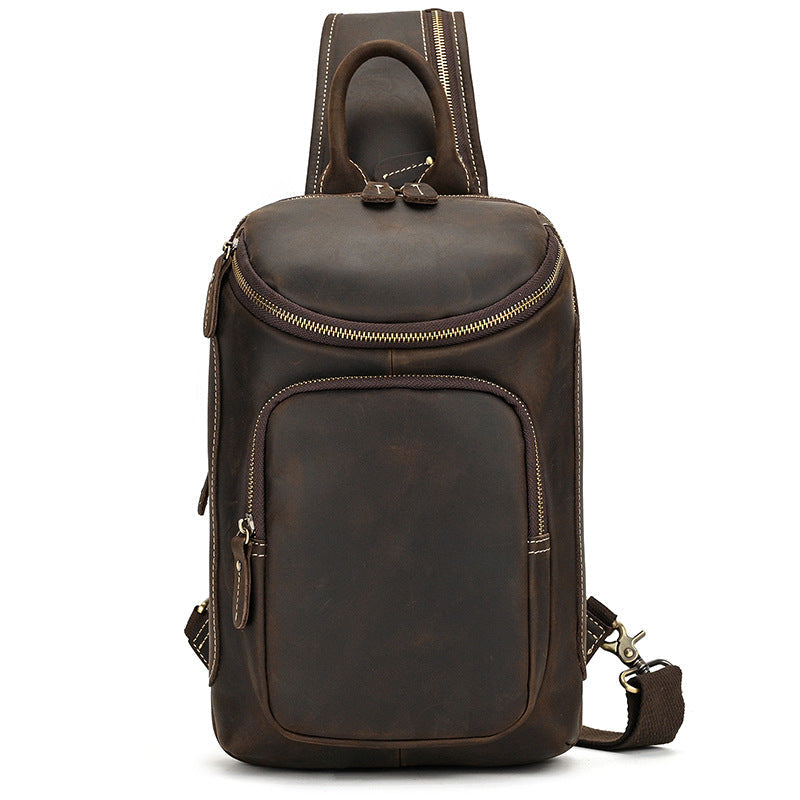 Full Grain Leather Chest Bag Retro Leather Crossbody Bag Handmade Mens Leather Sling Bag RockCow Leather Studio