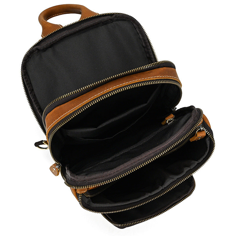 Full Grain Leather Chest Bag Retro Leather Crossbody Bag Handmade Mens Leather Sling Bag RockCow Leather Studio