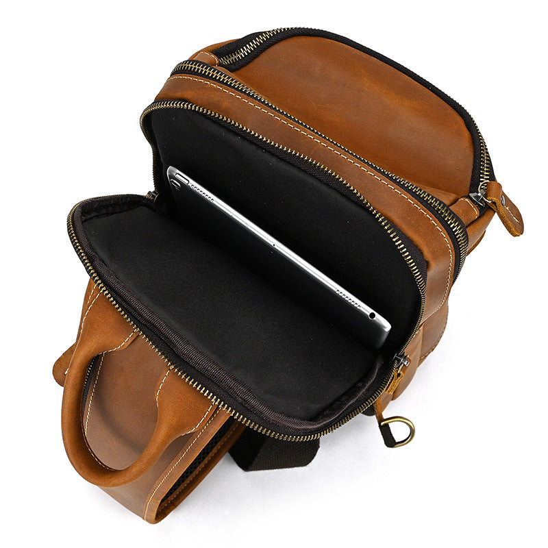 Full Grain Leather Chest Bag Retro Leather Crossbody Bag Handmade Mens Leather Sling Bag RockCow Leather Studio