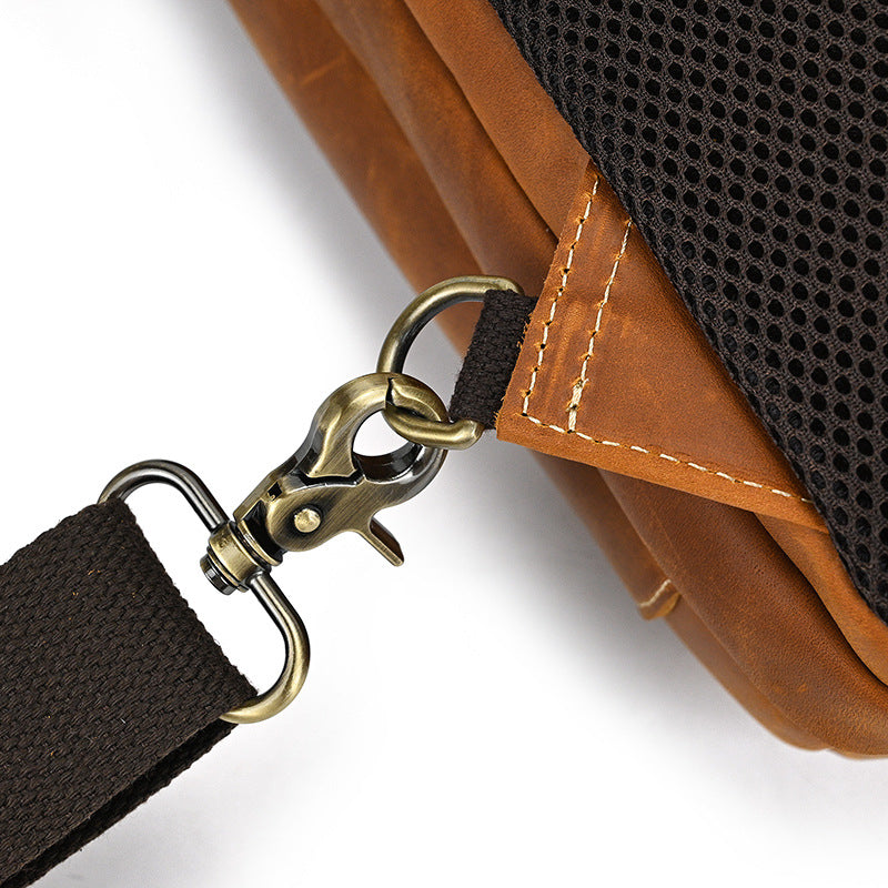 Full Grain Leather Chest Bag Retro Leather Crossbody Bag Handmade Mens Leather Sling Bag RockCow Leather Studio