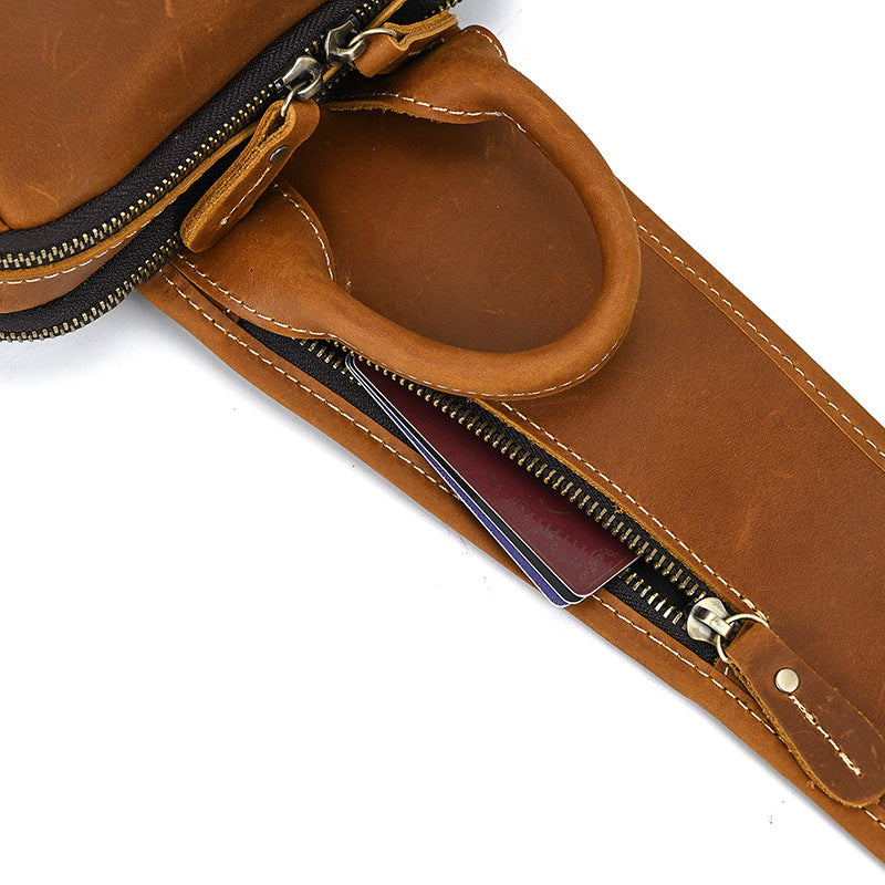 Full Grain Leather Chest Bag Retro Leather Crossbody Bag Handmade Mens Leather Sling Bag RockCow Leather Studio
