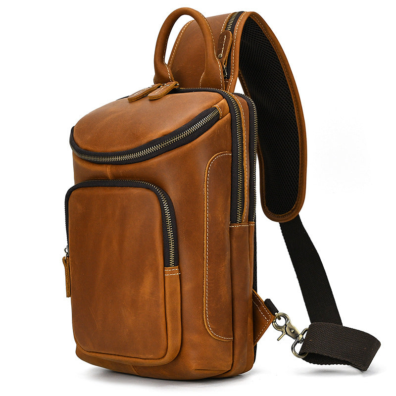 Full Grain Leather Chest Bag Retro Leather Crossbody Bag Handmade Mens Leather Sling Bag RockCow Leather Studio