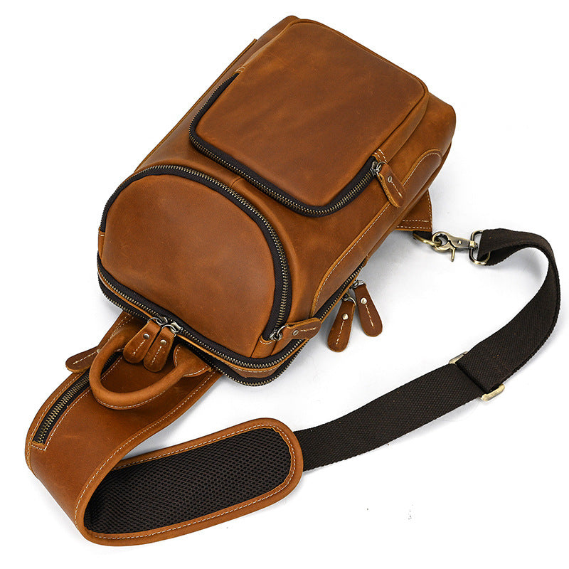 Full Grain Leather Chest Bag Retro Leather Crossbody Bag Handmade Mens Leather Sling Bag RockCow Leather Studio