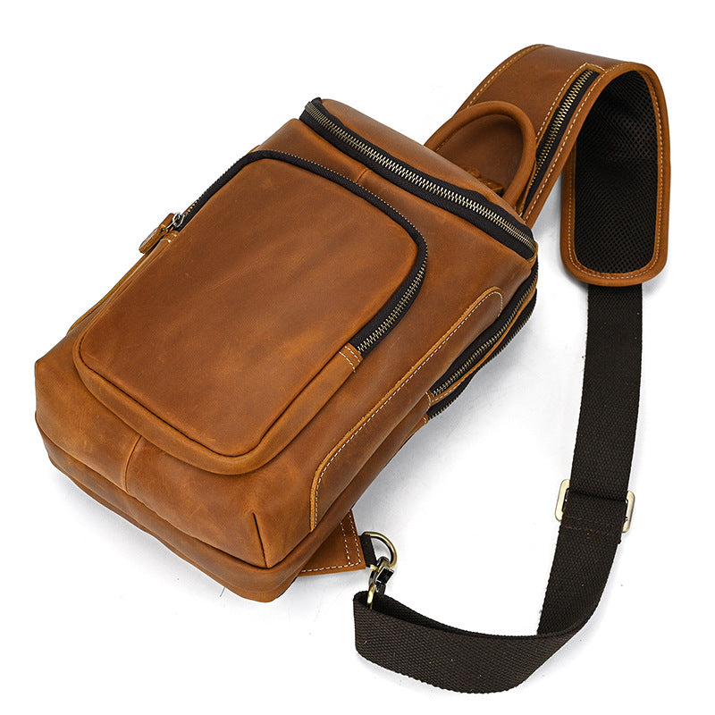 Full Grain Leather Chest Bag Retro Leather Crossbody Bag Handmade Mens Leather Sling Bag RockCow Leather Studio