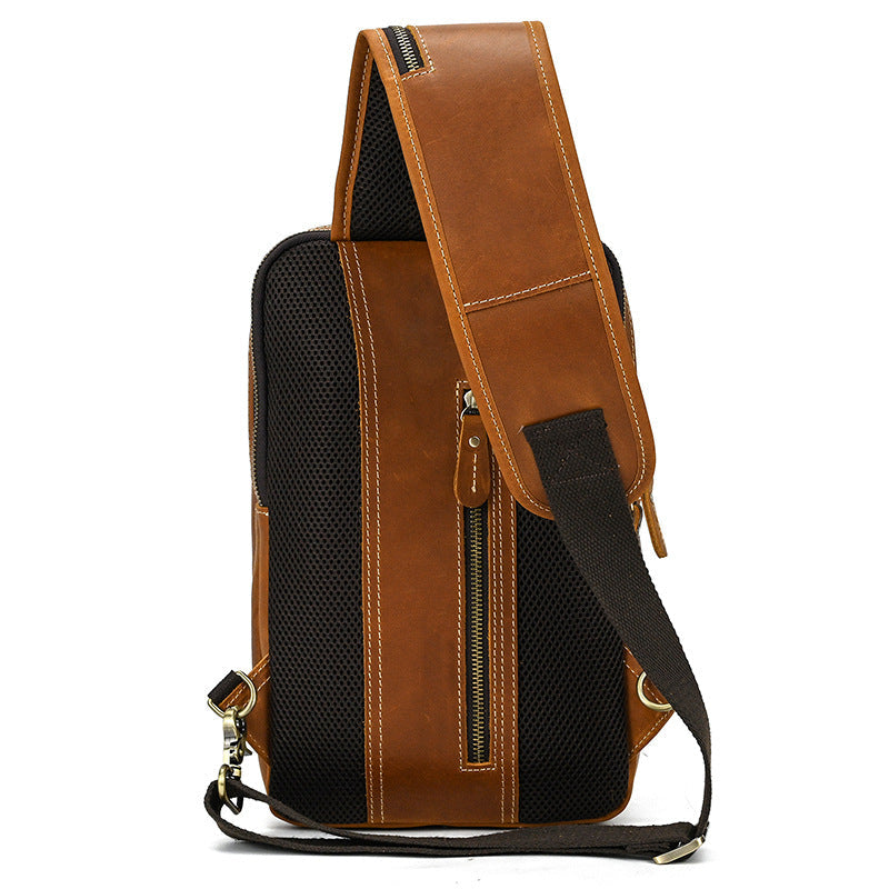 Full Grain Leather Chest Bag Retro Leather Crossbody Bag Handmade Mens Leather Sling Bag RockCow Leather Studio