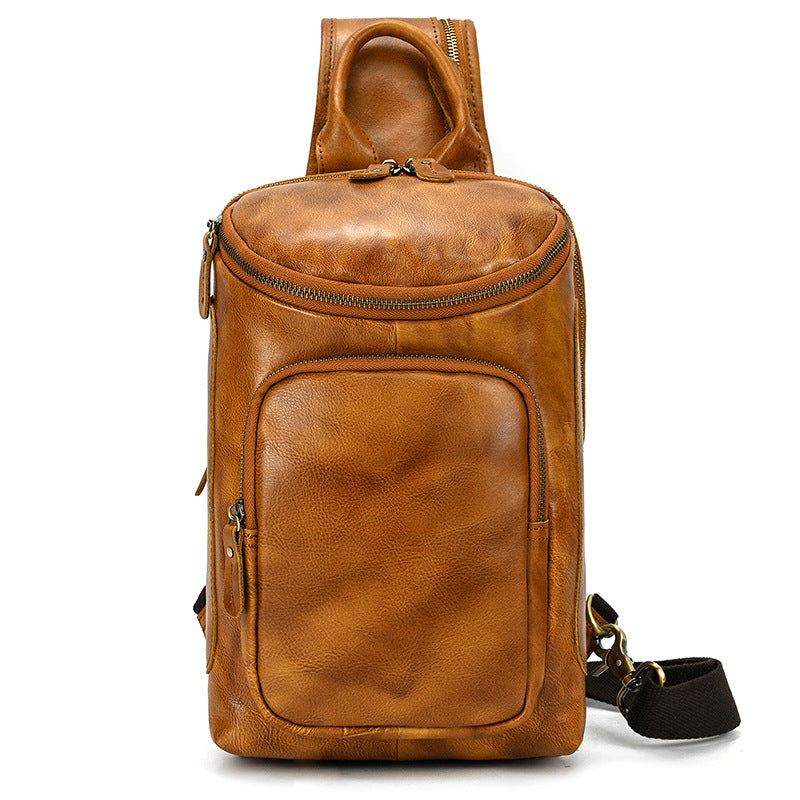 Full Grain Leather Chest Bag Retro Leather Crossbody Bag Handmade Mens Leather Sling Bag RockCow Leather Studio