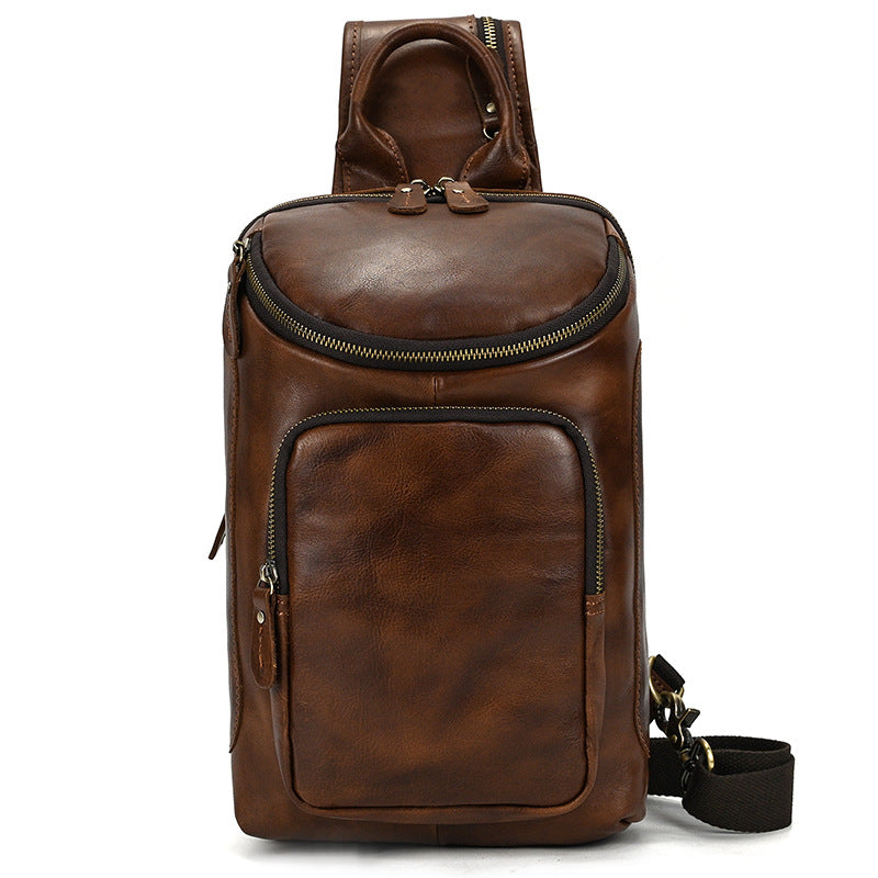 Full Grain Leather Chest Bag Retro Leather Crossbody Bag Handmade Mens Leather Sling Bag RockCow Leather Studio