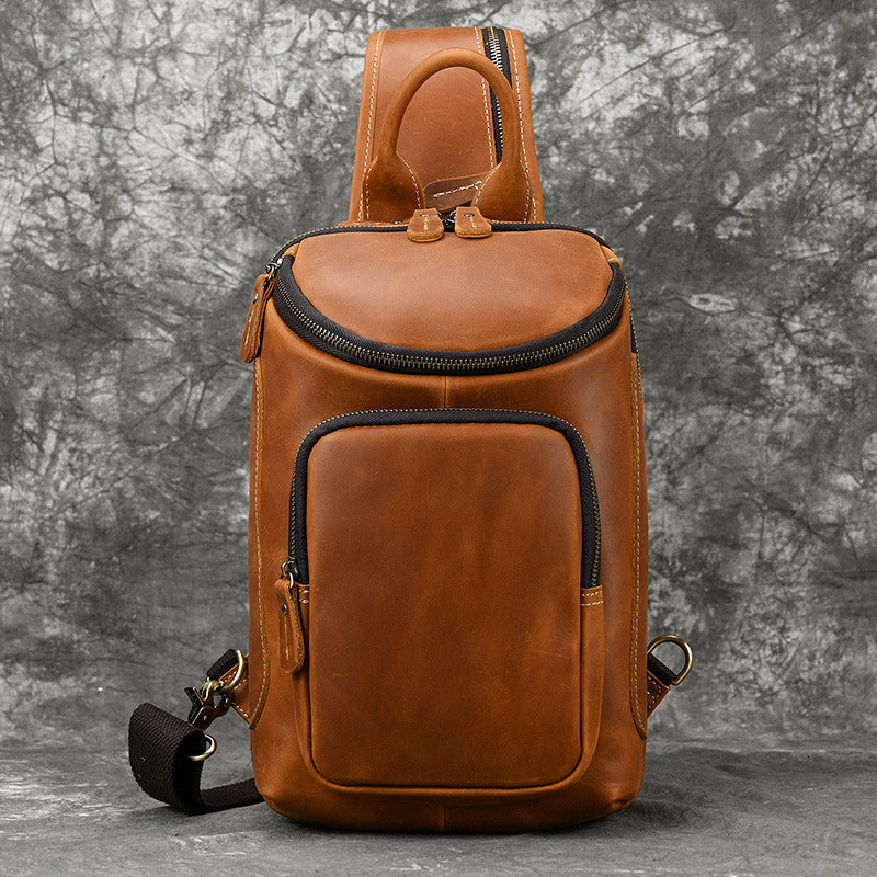 Full Grain Leather Chest Bag Retro Leather Crossbody Bag Handmade Mens Leather Sling Bag RockCow Leather Studio
