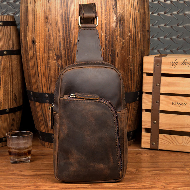 Full Grain Leather Chest Pack Mens Leather Shoulder Bag Crossbody Bag Vintage Chest Bag MSGC1 RockCow Leather Studio