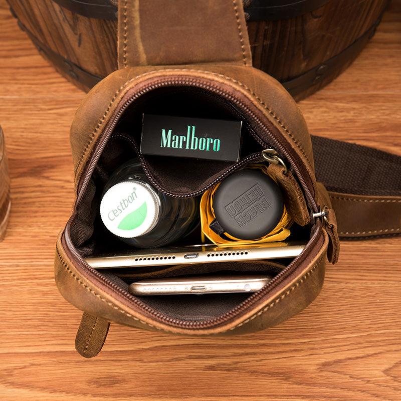 Full Grain Leather Chest Pack Mens Leather Shoulder Bag Crossbody Bag Vintage Chest Bag MSGC1 RockCow Leather Studio