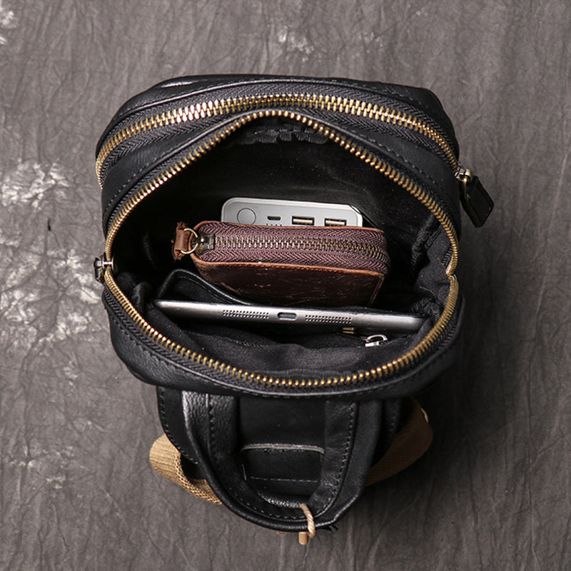 Full Grain Leather Chest Pack Vintage Leather Sling Bag Natural Leather Shoulder Bag RockCow Leather Studio