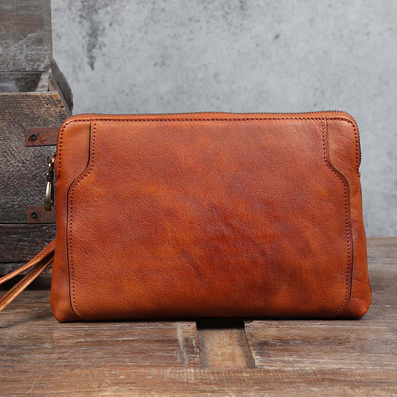 Full Grain Leather Clutch Handmade Mens Wrist Bag Large Long Wallet For Men SWK1109 RockCow Leather Studio