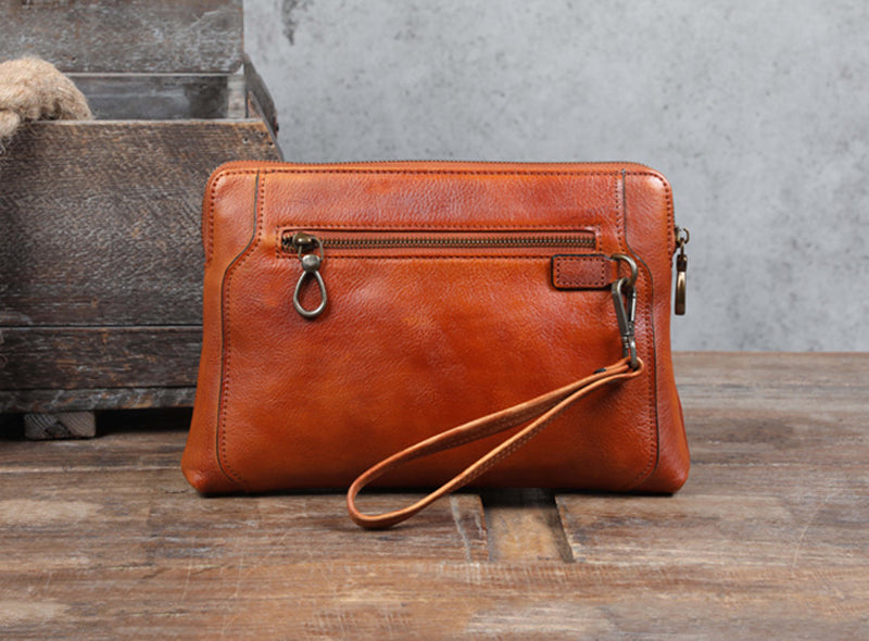 Full Grain Leather Clutch Handmade Mens Wrist Bag Large Long Wallet For Men SWK1109 RockCow Leather Studio
