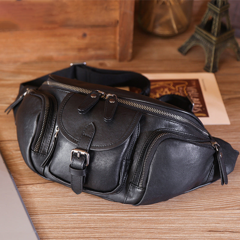 Full Grain Leather Crossbody Bag Retro Sling Bag Stylish Daily Pack Mens Leather Shoulder Bag Leather Chest Pack RockCow Leather Studio