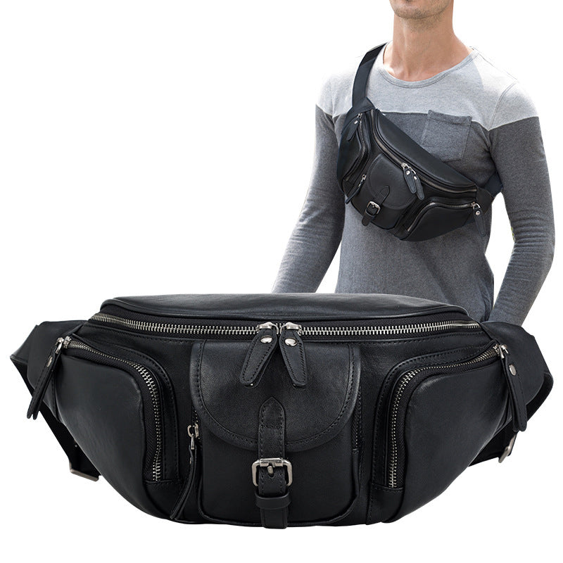Full Grain Leather Crossbody Bag Retro Sling Bag Stylish Daily Pack Mens Leather Shoulder Bag Leather Chest Pack RockCow Leather Studio