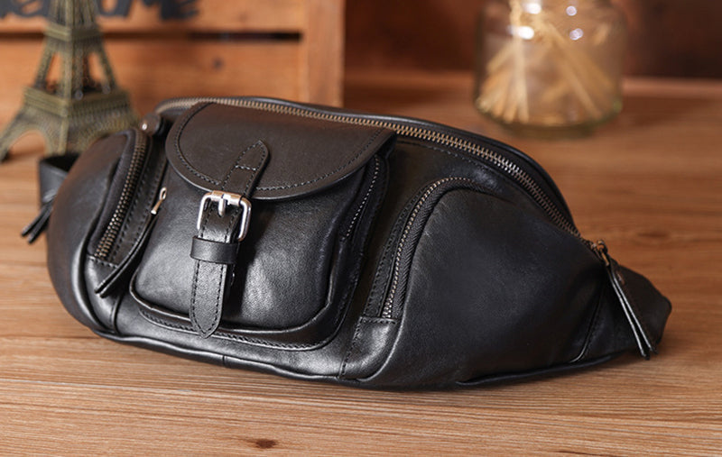 Full Grain Leather Crossbody Bag Retro Sling Bag Stylish Daily Pack Mens Leather Shoulder Bag Leather Chest Pack RockCow Leather Studio