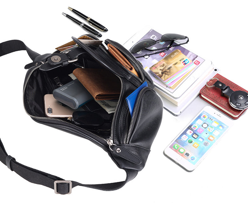 Full Grain Leather Crossbody Bag Retro Sling Bag Stylish Daily Pack Mens Leather Shoulder Bag Leather Chest Pack RockCow Leather Studio
