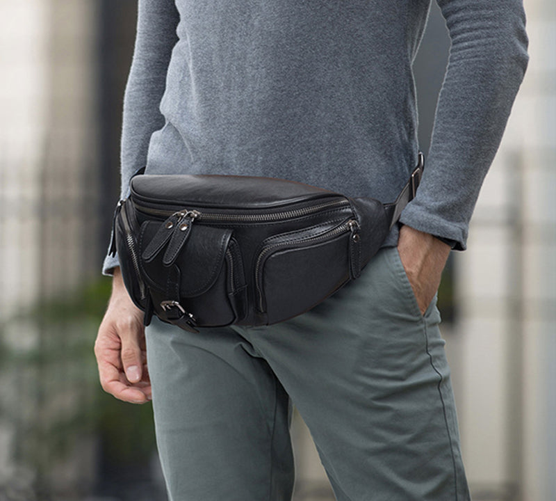 Full Grain Leather Crossbody Bag Retro Sling Bag Stylish Daily Pack Mens Leather Shoulder Bag Leather Chest Pack RockCow Leather Studio