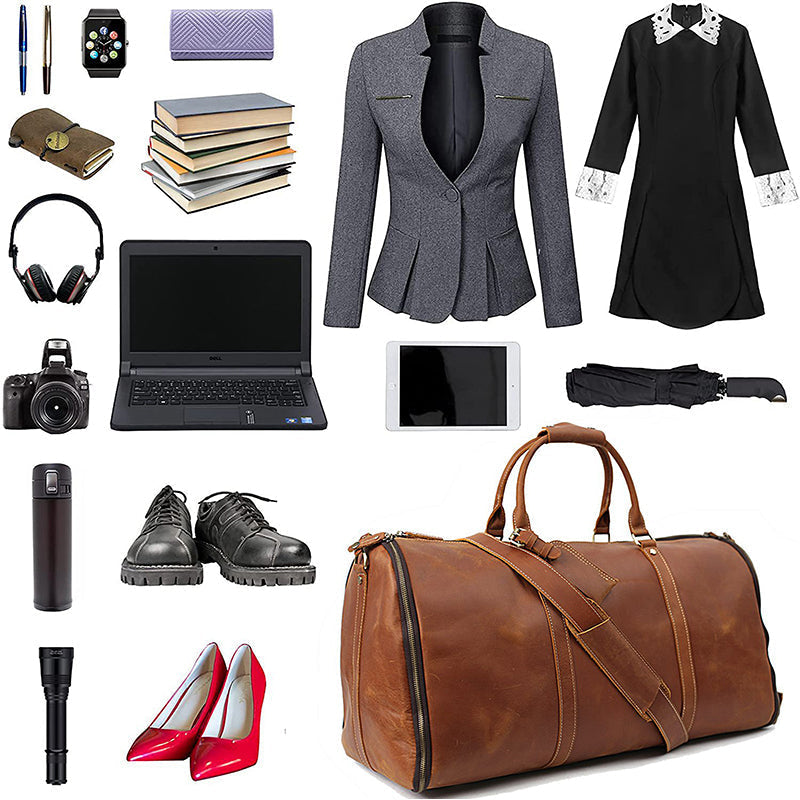 Men's Convertible Full Grain Leather Garment Bag, Carry-On Weekender with Shoe Compartment RockCow Leather Studio