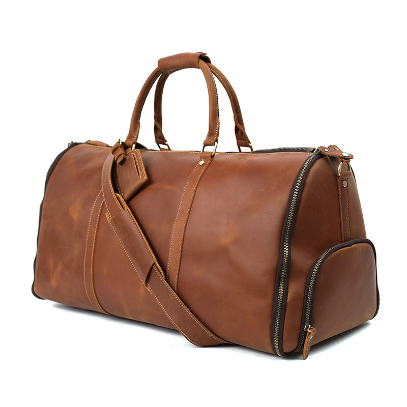 Men's Convertible Full Grain Leather Garment Bag, Carry-On Weekender with Shoe Compartment RockCow Leather Studio