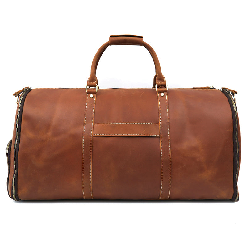 Men's Convertible Full Grain Leather Garment Bag, Carry-On Weekender with Shoe Compartment RockCow Leather Studio