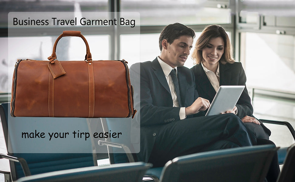 Men's Convertible Full Grain Leather Garment Bag, Carry-On Weekender with Shoe Compartment RockCow Leather Studio