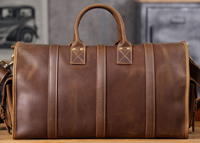 Full Grain Leather Duffle Bag Handmade Leather Weekender Gym Bag Vacation Duffel Bag Vintage Travel Bag Overnight Bag Leather Holdall RockCow Leather Studio