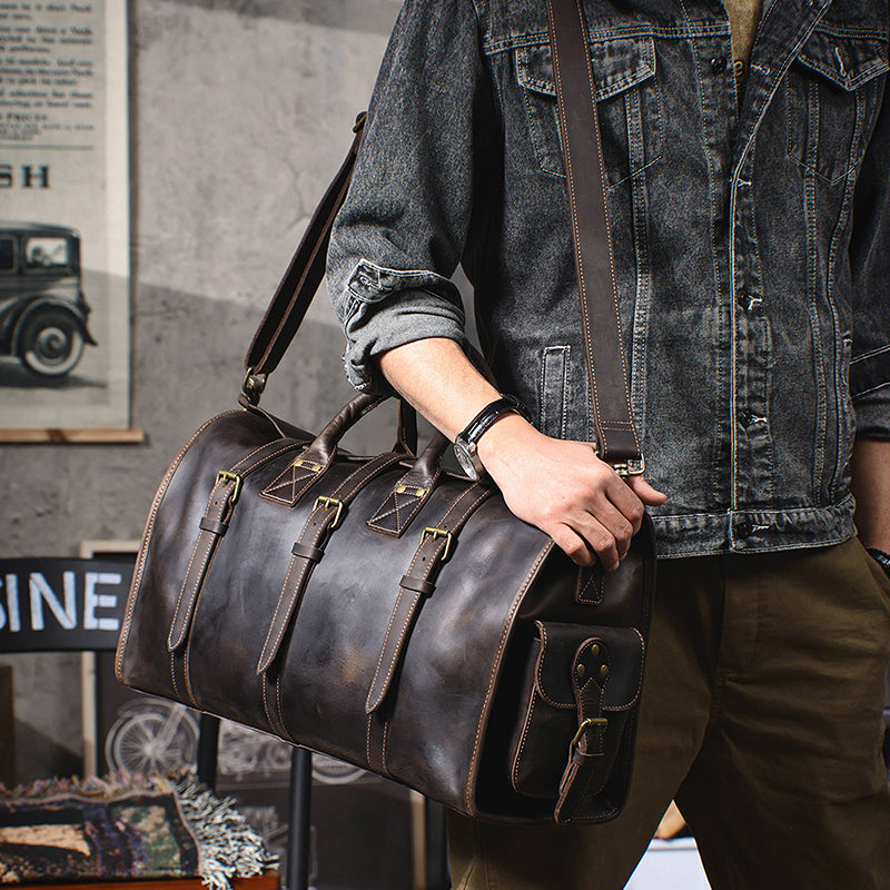Full Grain Leather Duffle Bag Handmade Leather Weekender Gym Bag Vacation Duffel Bag Vintage Travel Bag Overnight Bag Leather Holdall RockCow Leather Studio