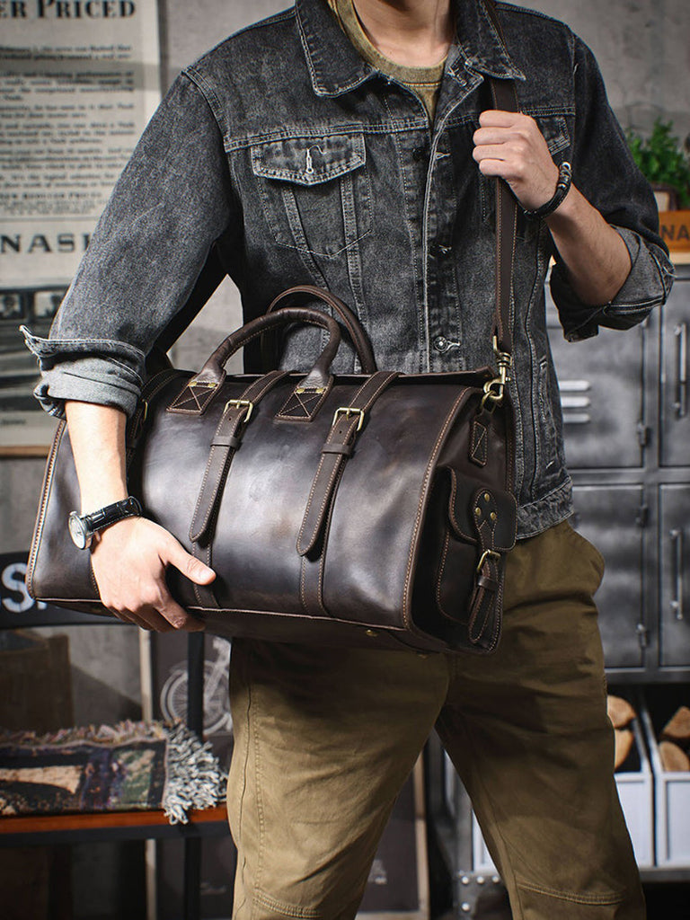 Full Grain Leather Duffle Bag Handmade Leather Weekender Gym Bag Vacation Duffel Bag Vintage Travel Bag Overnight Bag Leather Holdall RockCow Leather Studio