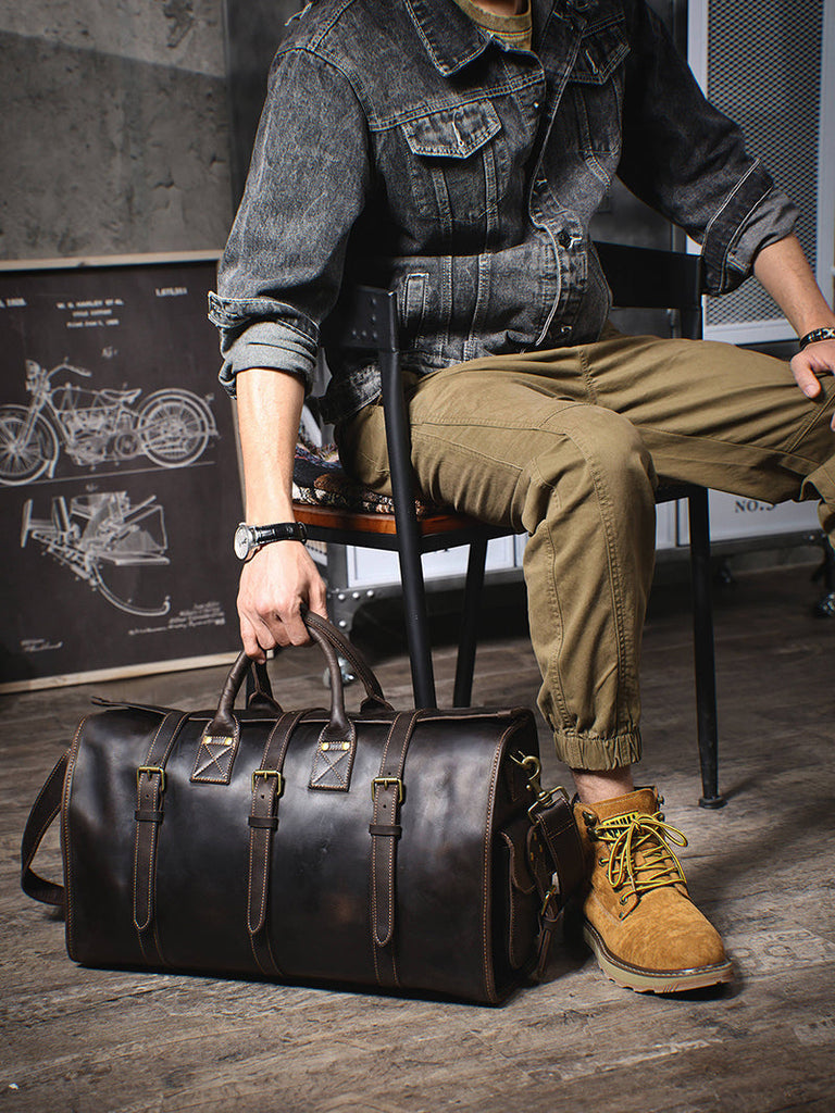 Full Grain Leather Duffle Bag Handmade Leather Weekender Gym Bag Vacation Duffel Bag Vintage Travel Bag Overnight Bag Leather Holdall RockCow Leather Studio