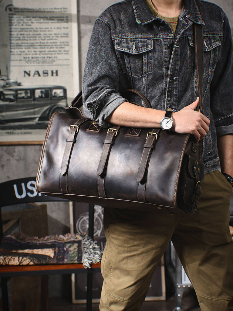 Full Grain Leather Duffle Bag Handmade Leather Weekender Gym Bag Vacation Duffel Bag Vintage Travel Bag Overnight Bag Leather Holdall RockCow Leather Studio