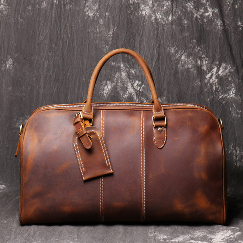 Full Grain Leather Duffle Bag Retro Leather Weekender Bag Handmade Large Carry On Bag For Mens RockCow Leather Studio