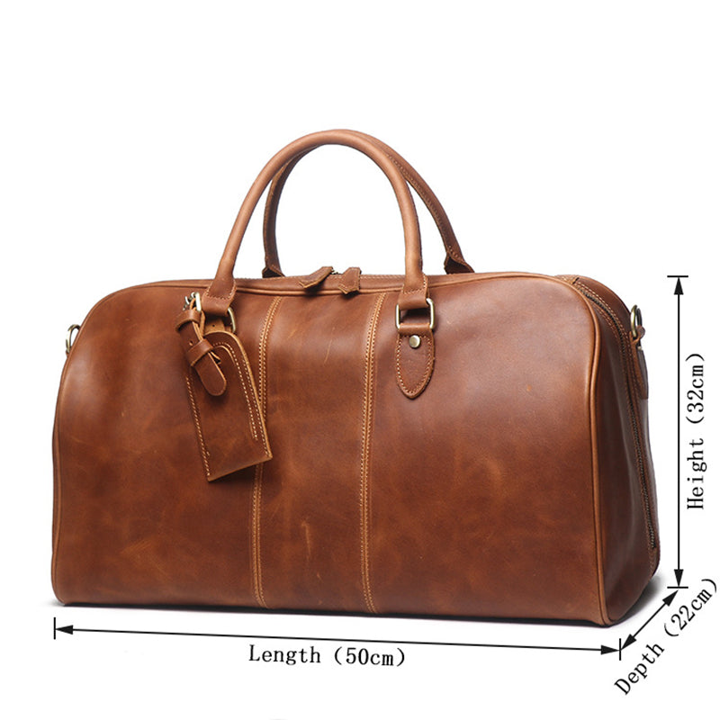 Full Grain Leather Duffle Bag Retro Leather Weekender Bag Handmade Large Carry On Bag For Mens RockCow Leather Studio