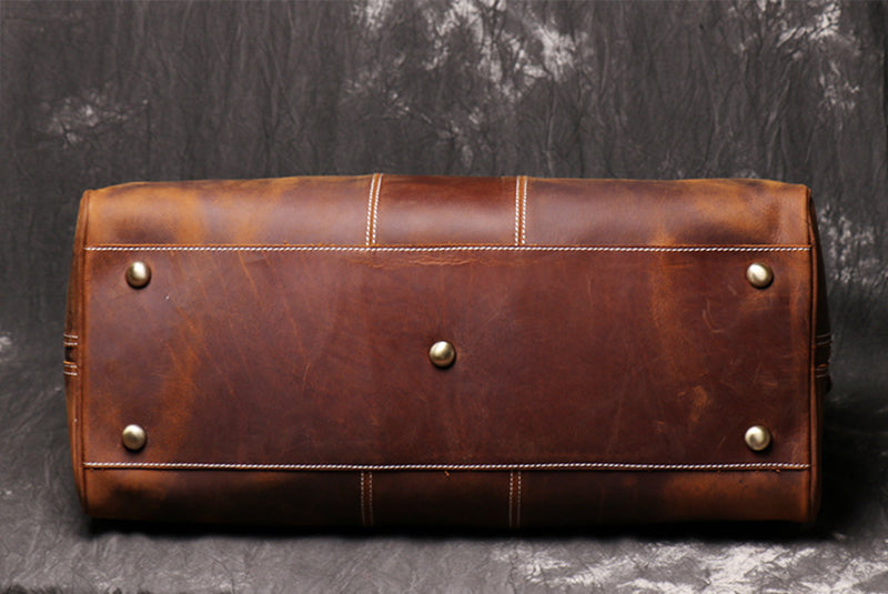 Full Grain Leather Duffle Bag Retro Leather Weekender Bag Handmade Large Carry On Bag For Mens RockCow Leather Studio