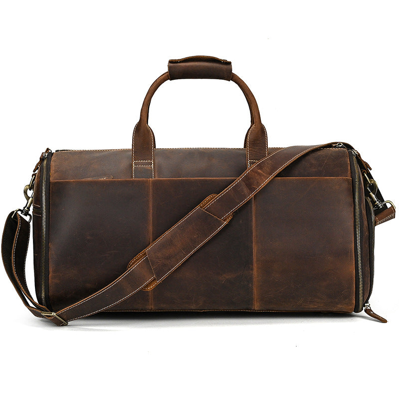 Men's Full Grain Leather Garment Bag, Convertible Weekender Duffel Bag RockCow Leather Studio