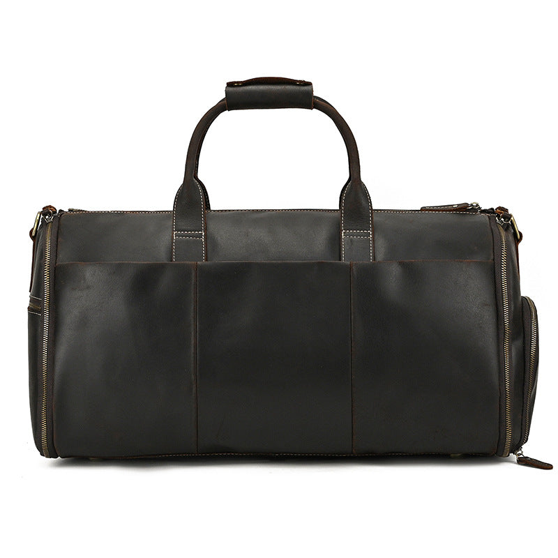 Men's Full Grain Leather Garment Bag, Convertible Weekender Duffel Bag RockCow Leather Studio