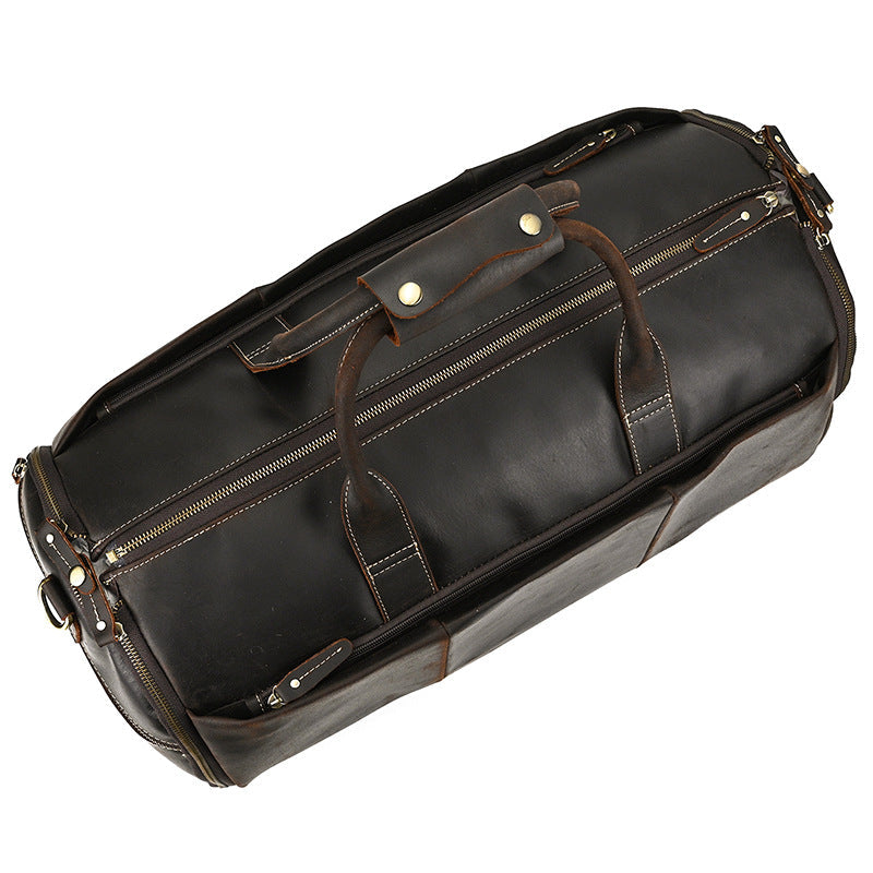 Men's Full Grain Leather Garment Bag, Convertible Weekender Duffel Bag RockCow Leather Studio