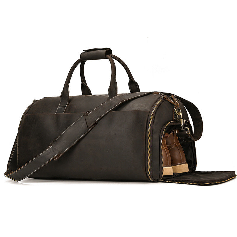 Men's Full Grain Leather Garment Bag, Convertible Weekender Duffel Bag RockCow Leather Studio